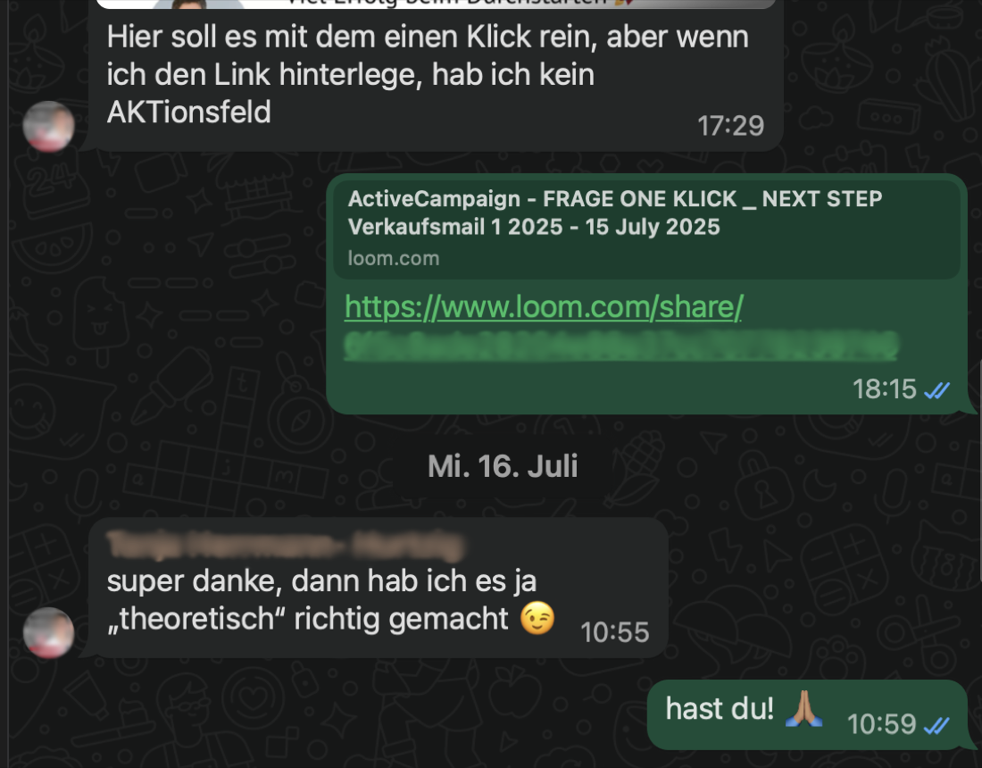 WhatsApp-Support mit individuellem Loom-Erklärvideo